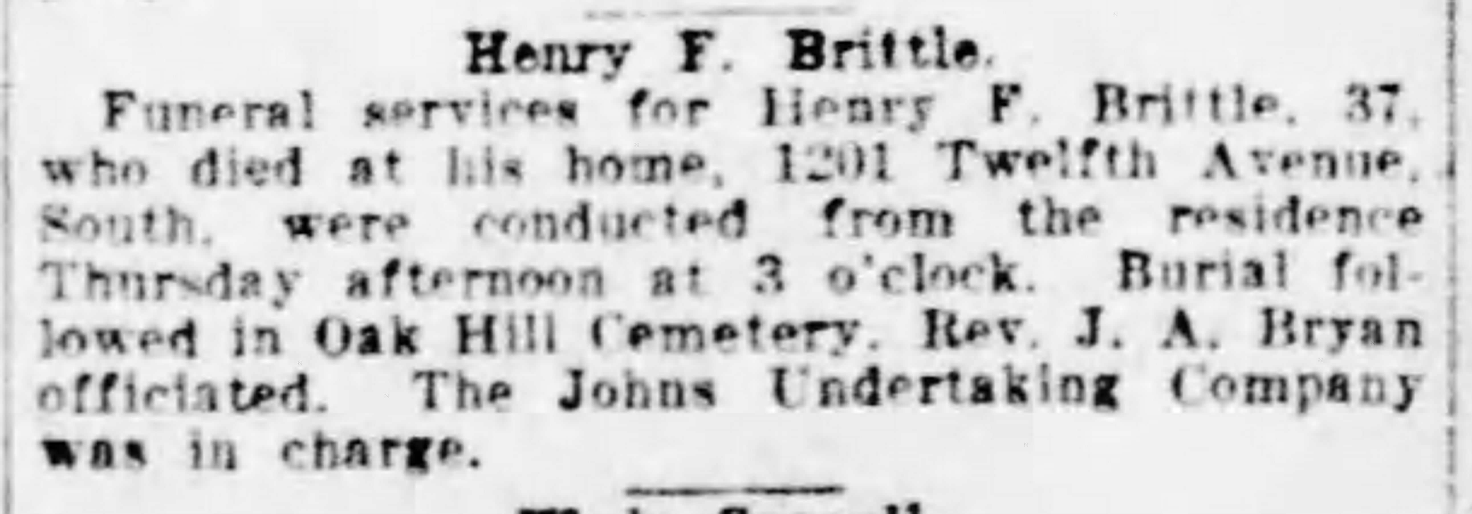 Henry F. Brittle obituary